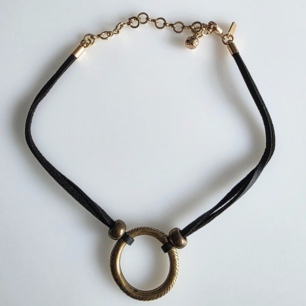 Leather Gold Plated Choker Necklace